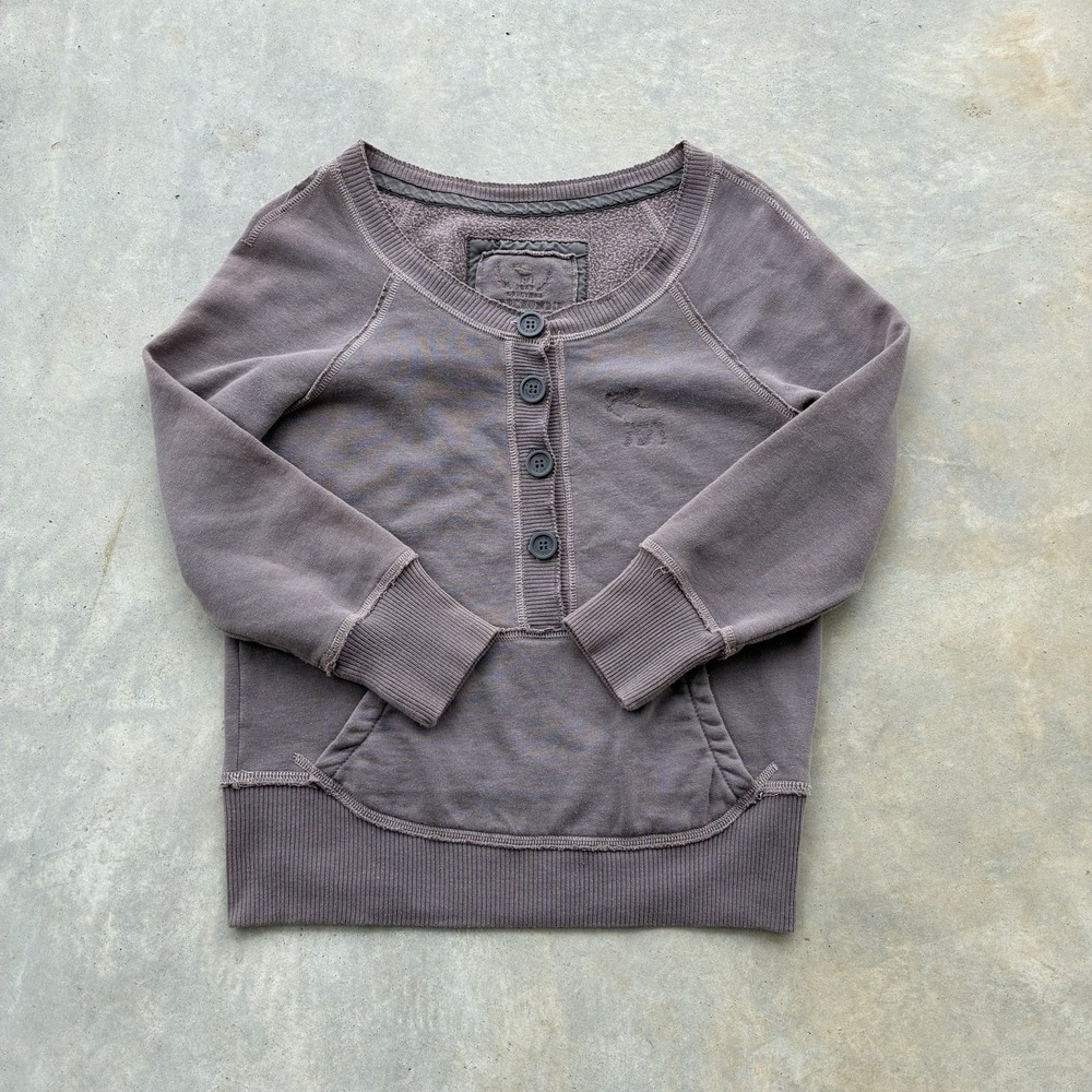 Abercrombie Kids Large Pullover Moose Logo Button Neck Sweatshirt Purple Y2K